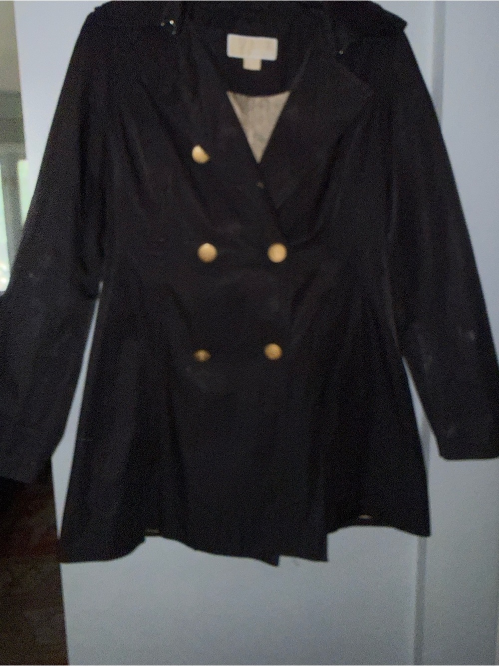 Michael Kors Black Double-Breasted Trench Coat with Gold Buttons